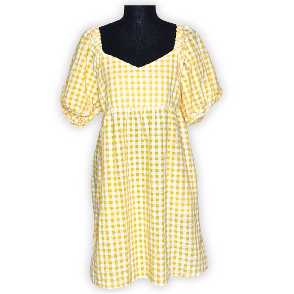 Old Navy Dresses & Skirts - Old Navy Fit & Flare Puff-Sleeve Seersucker All-Day‎ Mini Dress Yellow Size S
